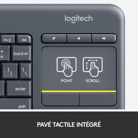Clavier sans fil Logitech K400 Plus avec pavé tactile, français, gris foncé